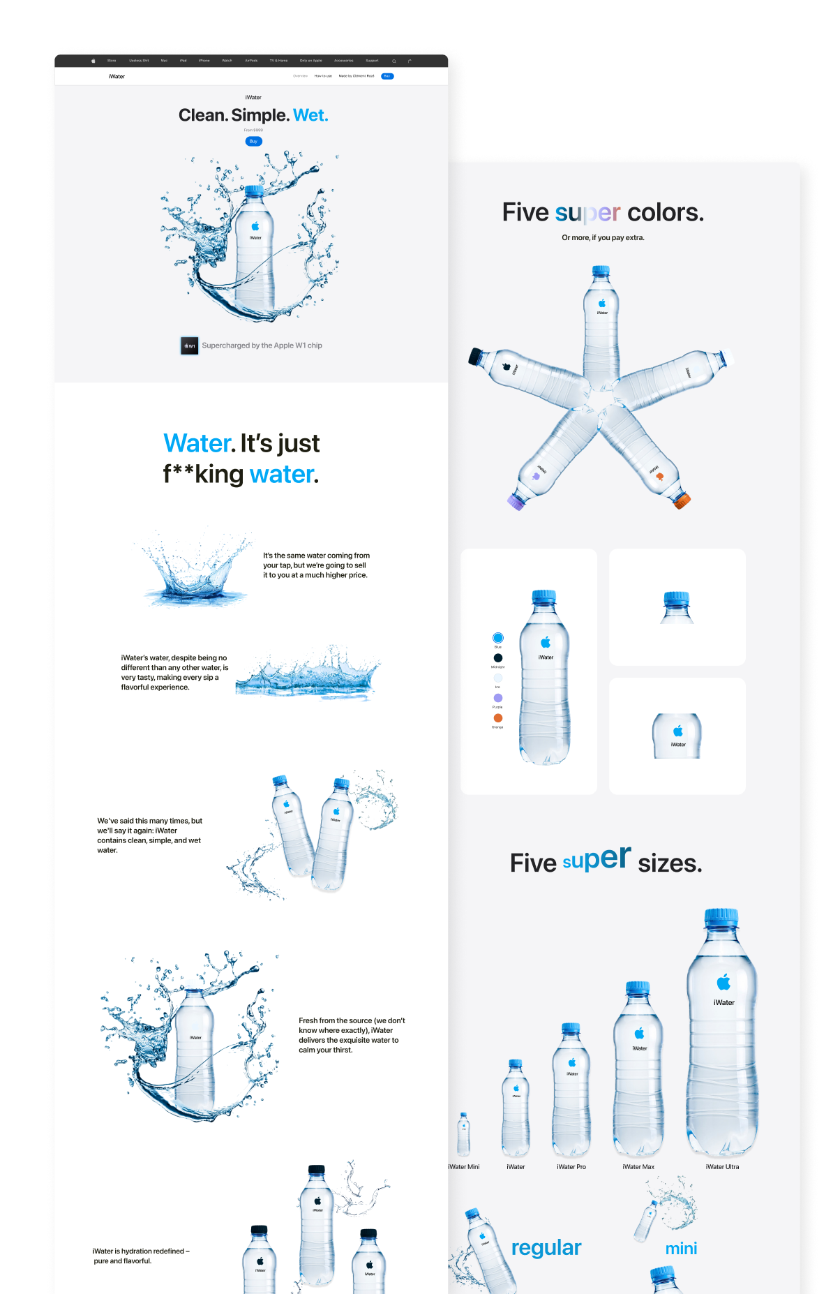 Two pages showing the iWater website
