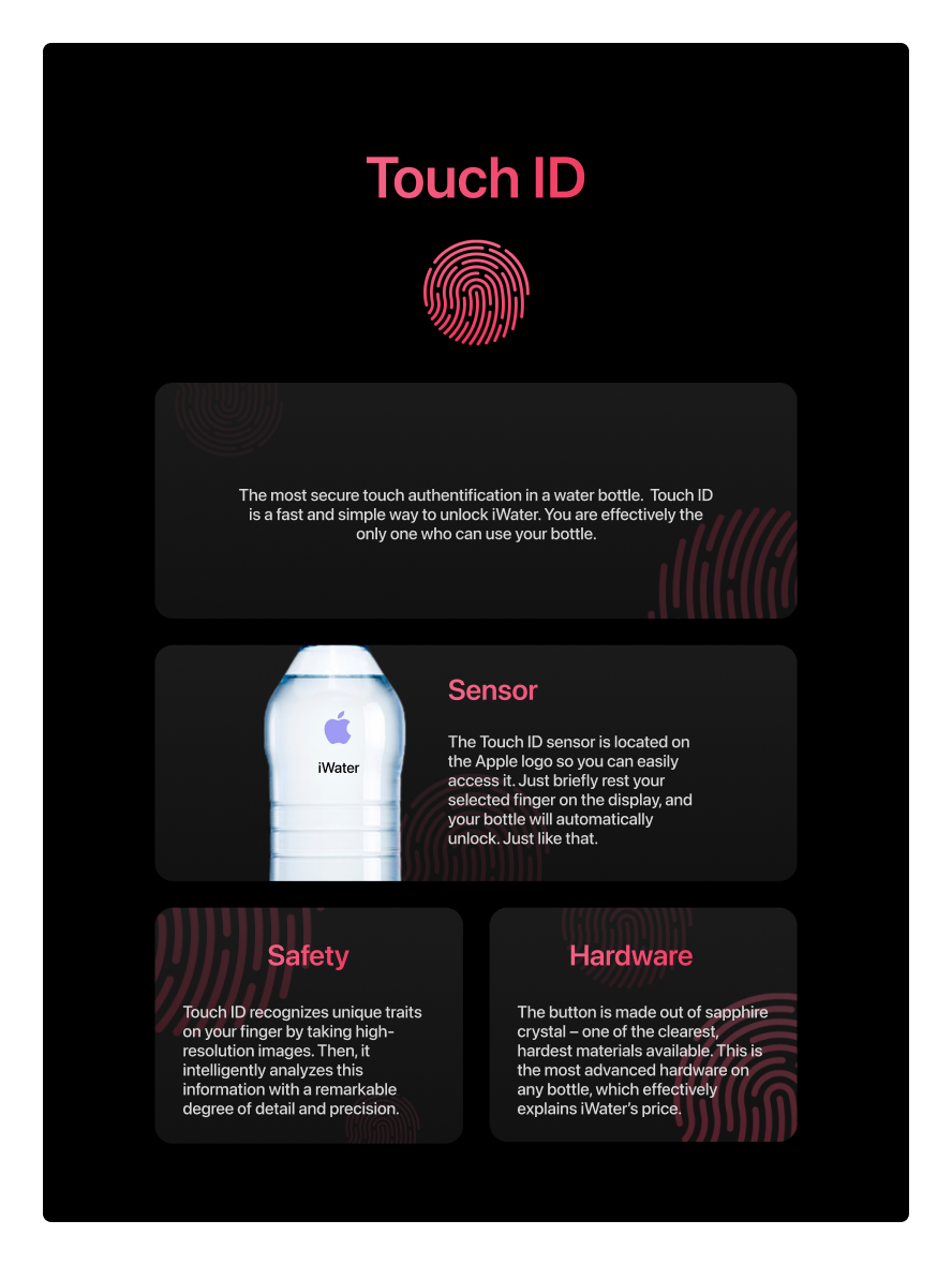 Section showing the Touch ID functionality of iWater