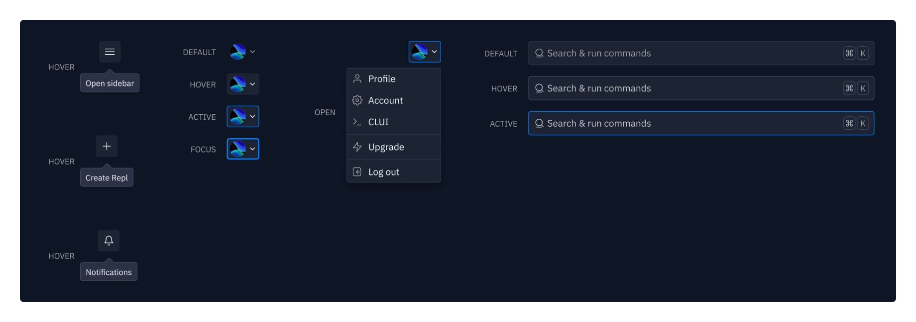Different header and sidebar UI elements