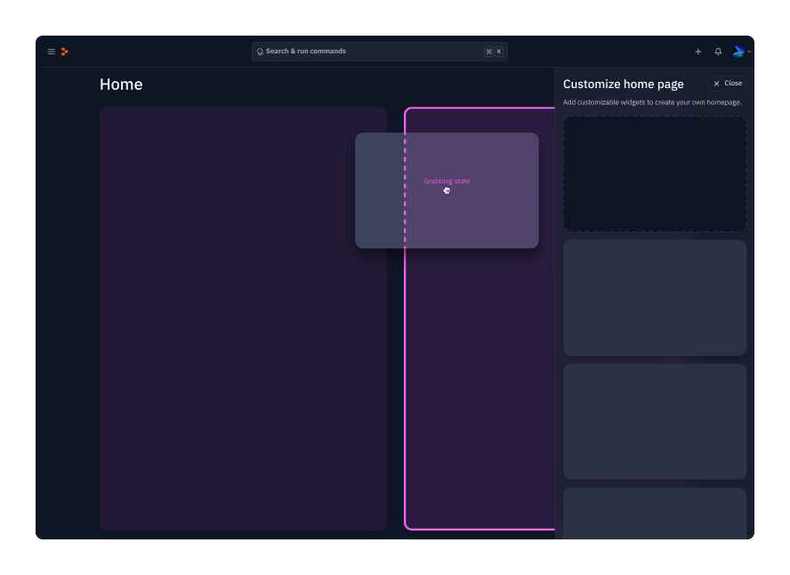 Prototype of a customizable homepage using drag-and-drop widgets